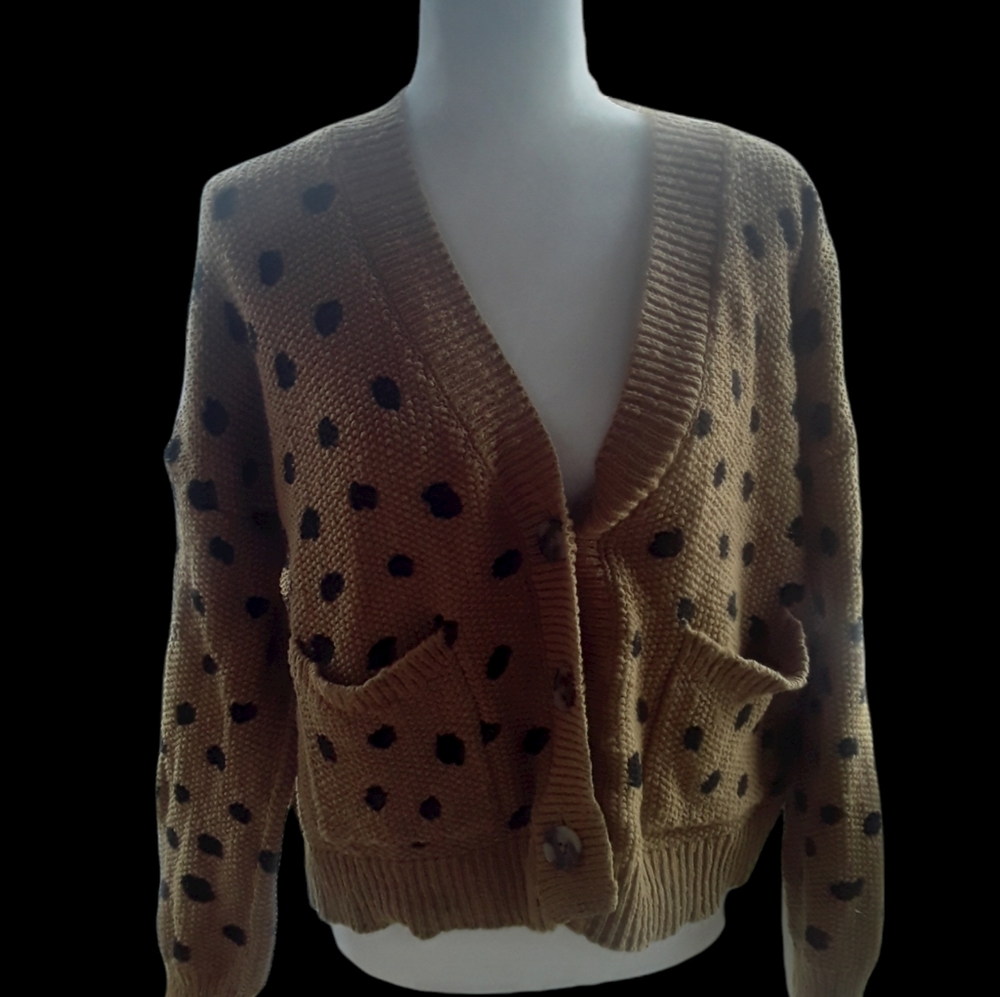 Madewell Chunky Chunky Polka Dot Cropped Cardigan Sweater Size Medium